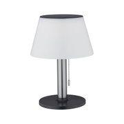 Modern table lamp with white plastic shade and black silver metal base for home lighting