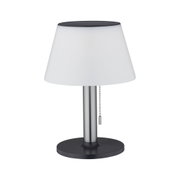Lampe de table moderne avec abat-jour en plastique blanc et base métal noir et argenté pour intérieur