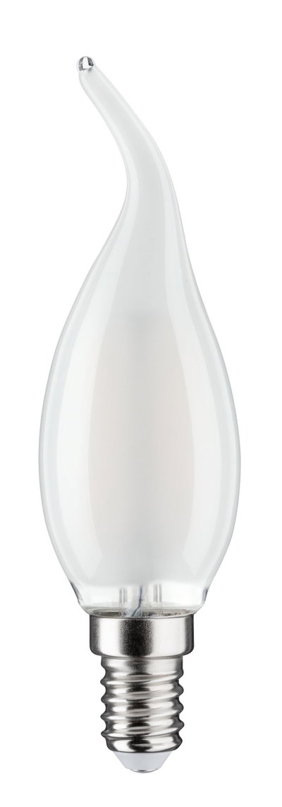 White LED candle bulb with curved glass and E14 base for decorative lighting