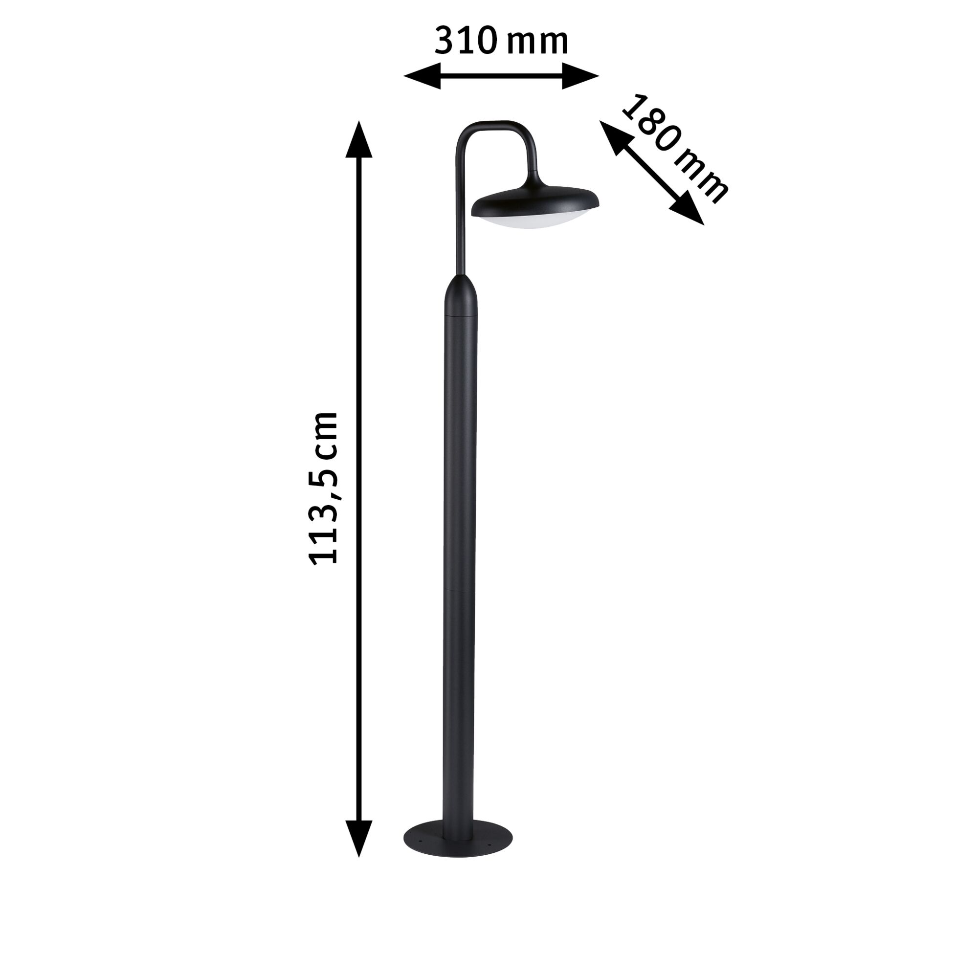 Lampe extérieure noire en métal de 113,5 cm de haut et 310 mm de large, éclairage de jardin moderne