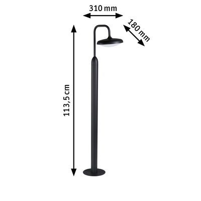 Black metal outdoor lamp 113.5 cm high and 310 mm wide, modern garden lighting solution