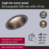 Dimmable LED recessed spotlight with exchangeable LED coin and warm white 2700K light