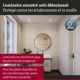 Luminaire encastré en aluminium anti-éblouissant IP44, adapté aux pièces humides et zones extérieures couvertes