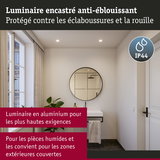 Luminaire encastré en aluminium anti-éblouissant IP44, adapté aux pièces humides et zones extérieures couvertes