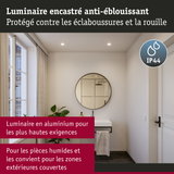 Luminaire encastré anti-éblouissant en aluminium avec protection IP44 pour pièces humides et extérieurs