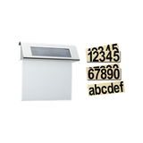 Stainless steel solar house number with white panel and black number and letter stickers for outdoor use