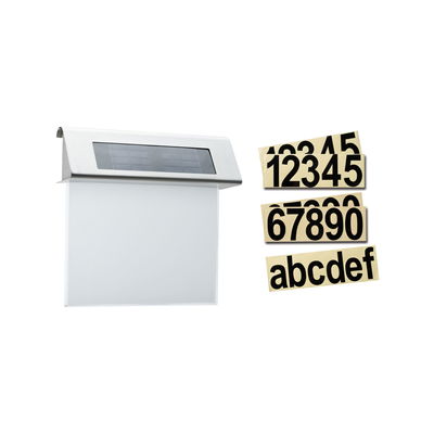 Stainless steel solar house number with white panel and black number and letter stickers for outdoor use