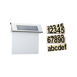 Stainless steel solar house number with white panel and black number and letter stickers for outdoor use