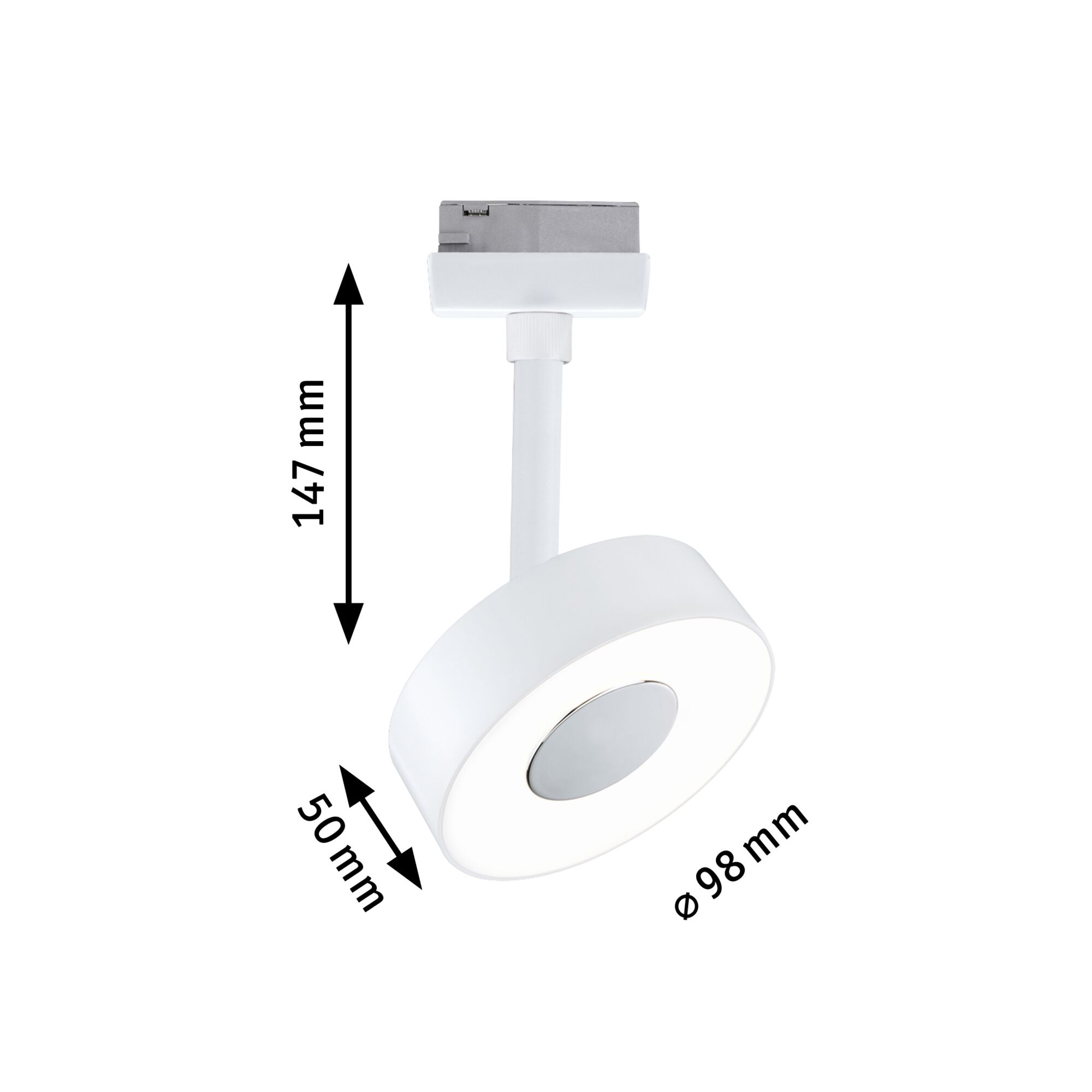 Weißer LED-Spot aus Metall mit 98 mm Durchmesser und 147 mm Höhe für moderne Beleuchtung