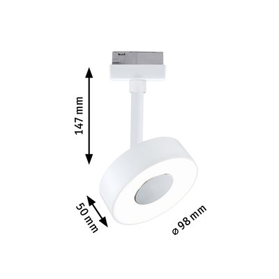 Weißer LED-Spot aus Metall mit 98 mm Durchmesser und 147 mm Höhe für moderne Beleuchtung