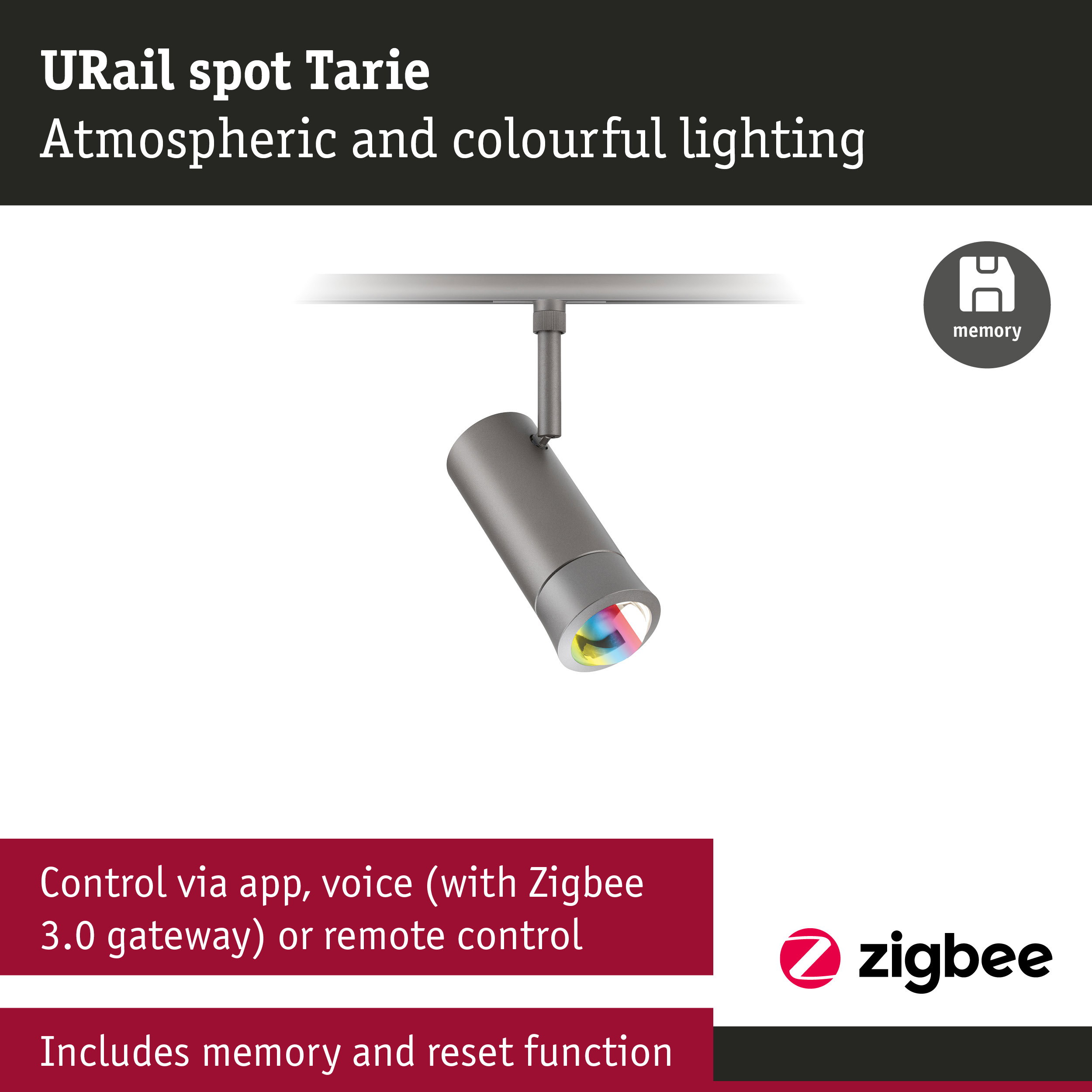 URail Spot Smart Home Zigbee 3.0 Tarie RGBW 230lm 4,5W RGBW+ dimmable 230V Titanium