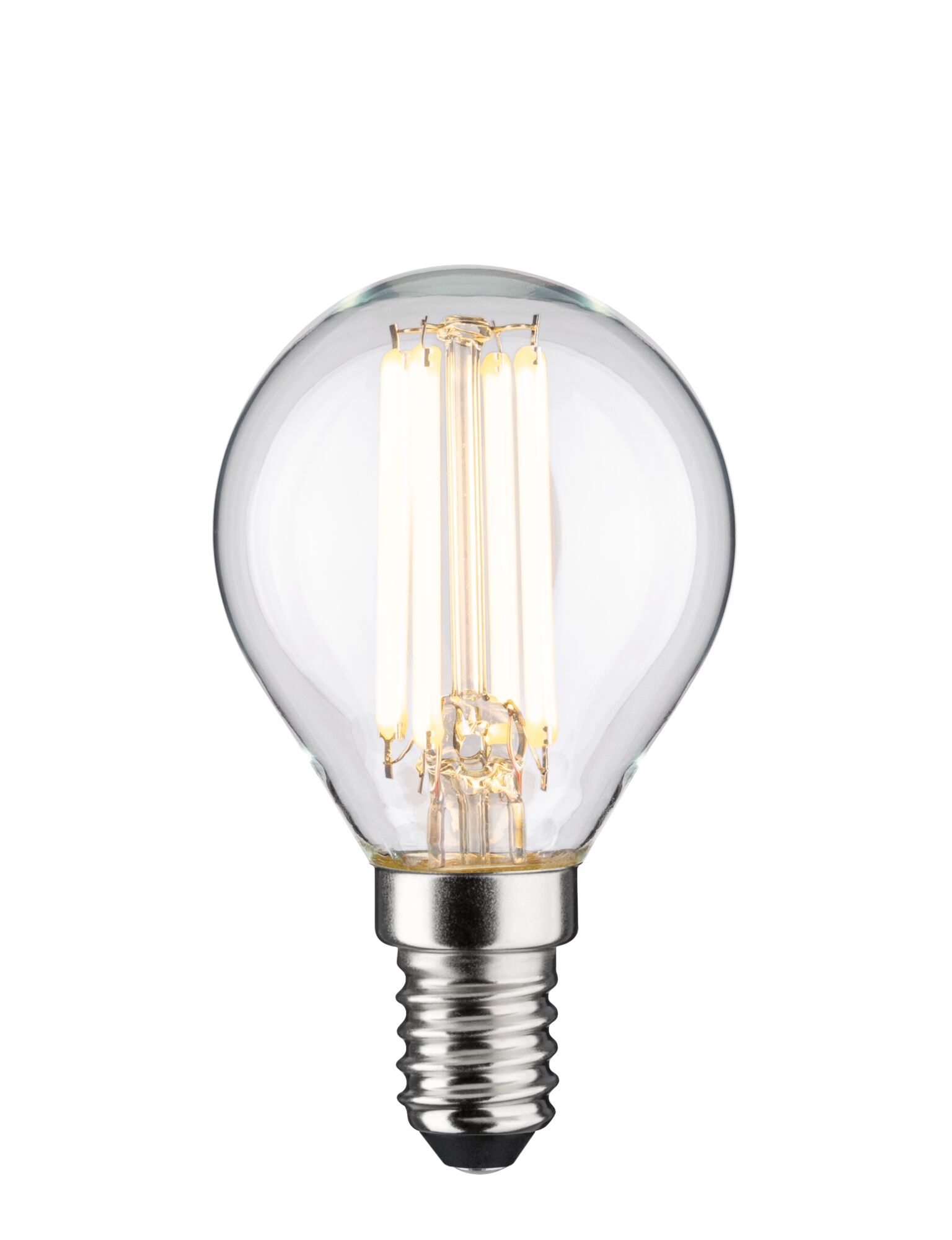 Clear LED light bulb with E14 base and warm white light for energy-efficient lighting