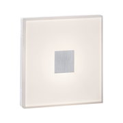 Vierkante wandlamp van wit kunststof met zilverkleurig aluminium detail, moderne LED-verlichting