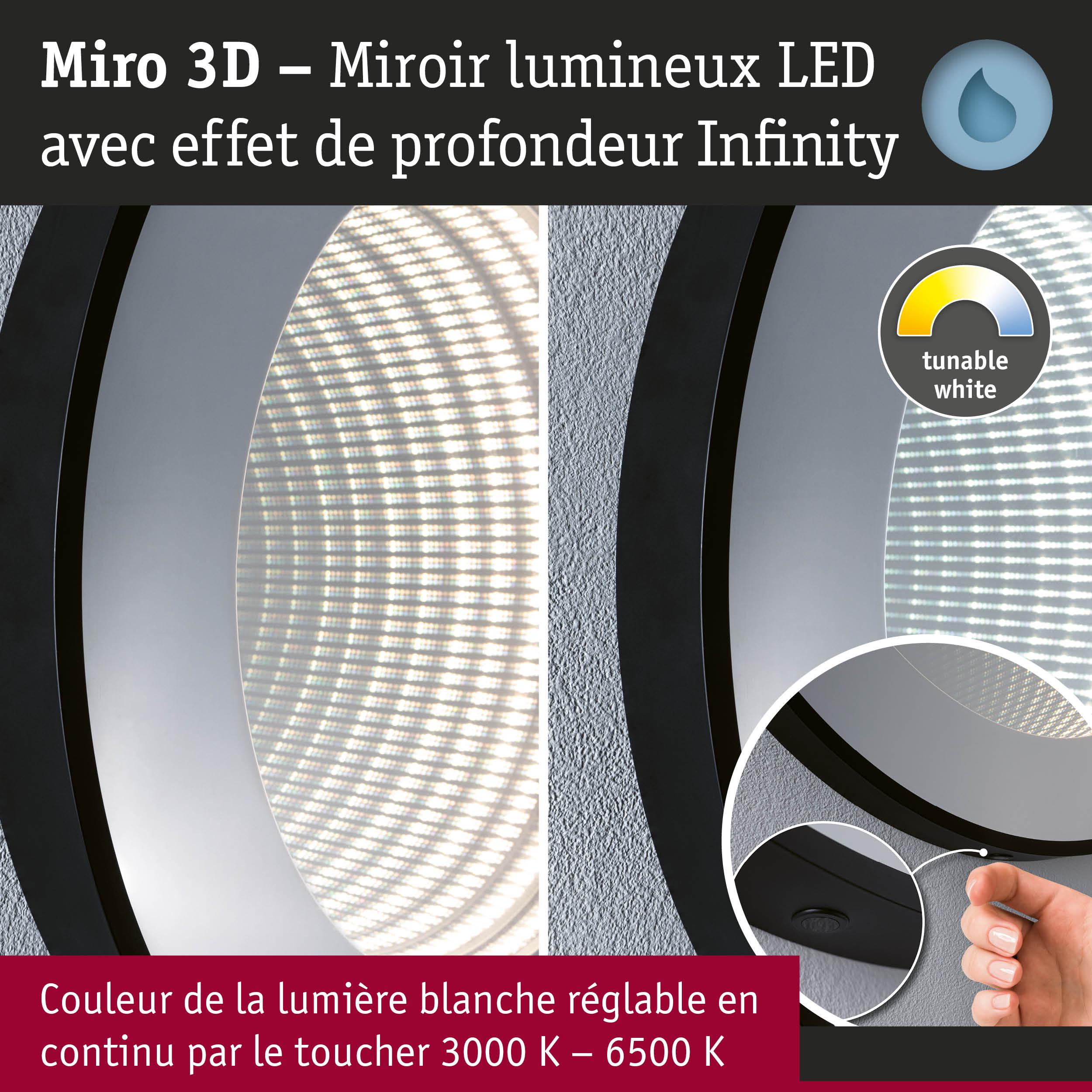Miro 3D miroir lumineux LED avec effet de profondeur Infinity et lumière blanche réglable 3000K-6500K