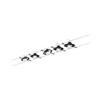 Modern black cable spotlight with five adjustable metal lamps for flexible lighting solutions