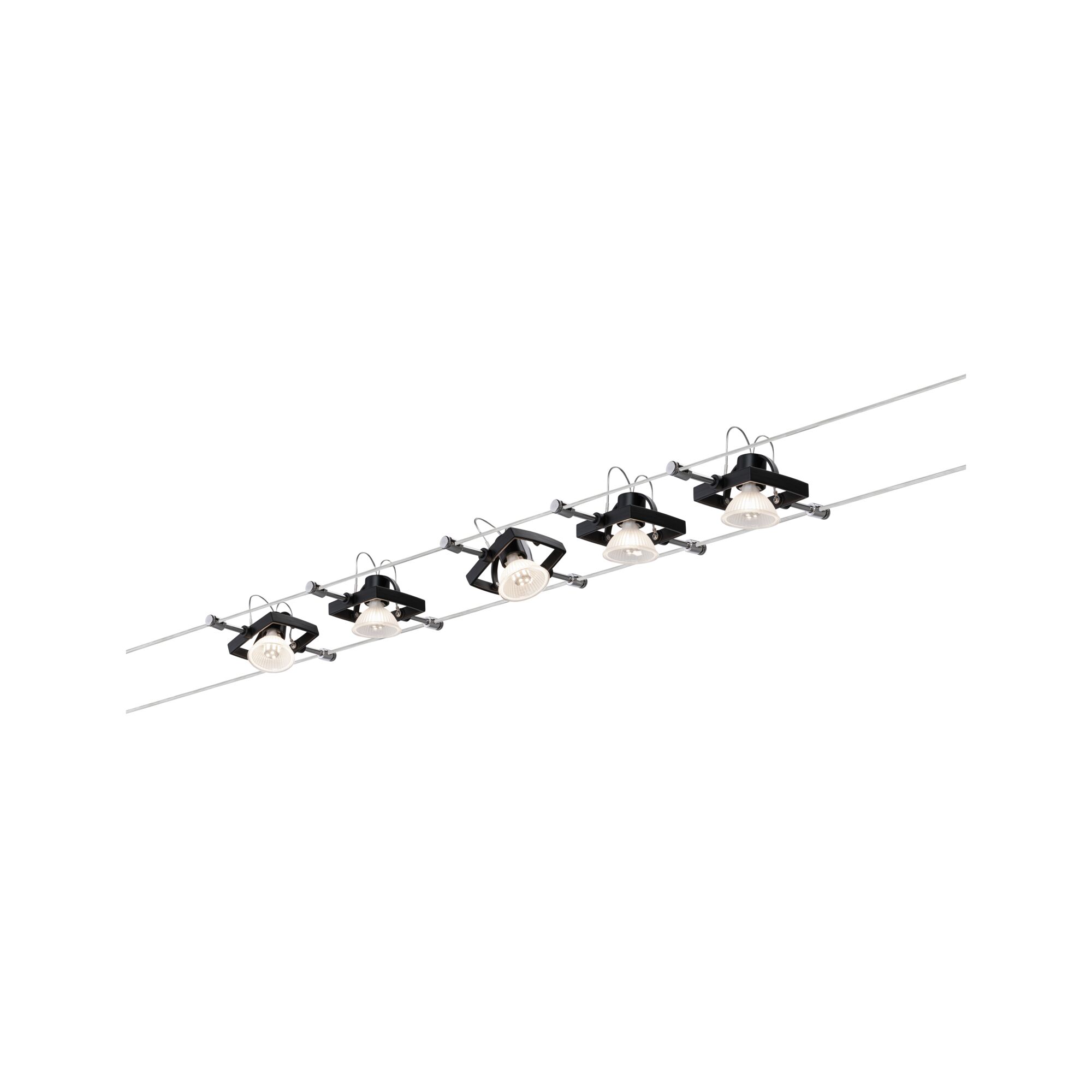 Modern black cable spotlight with five adjustable metal lamps for flexible lighting solutions
