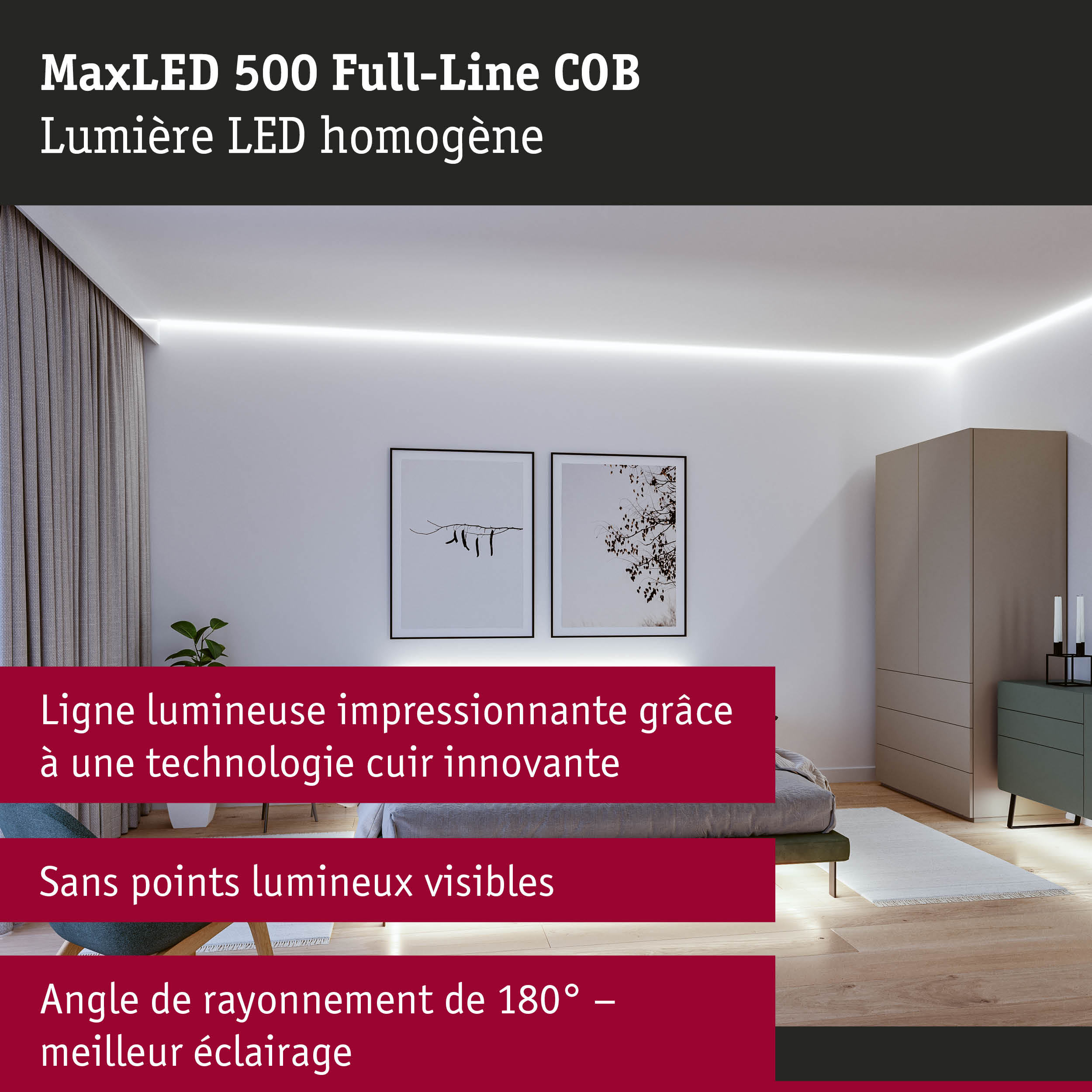 Bande LED MaxLED 500 Full-Line COB blanche pour un éclairage homogène sans points lumineux visibles