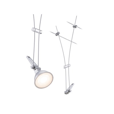 Silver LED cable spotlight with adjustable metal head for modern lighting solutions and interior design