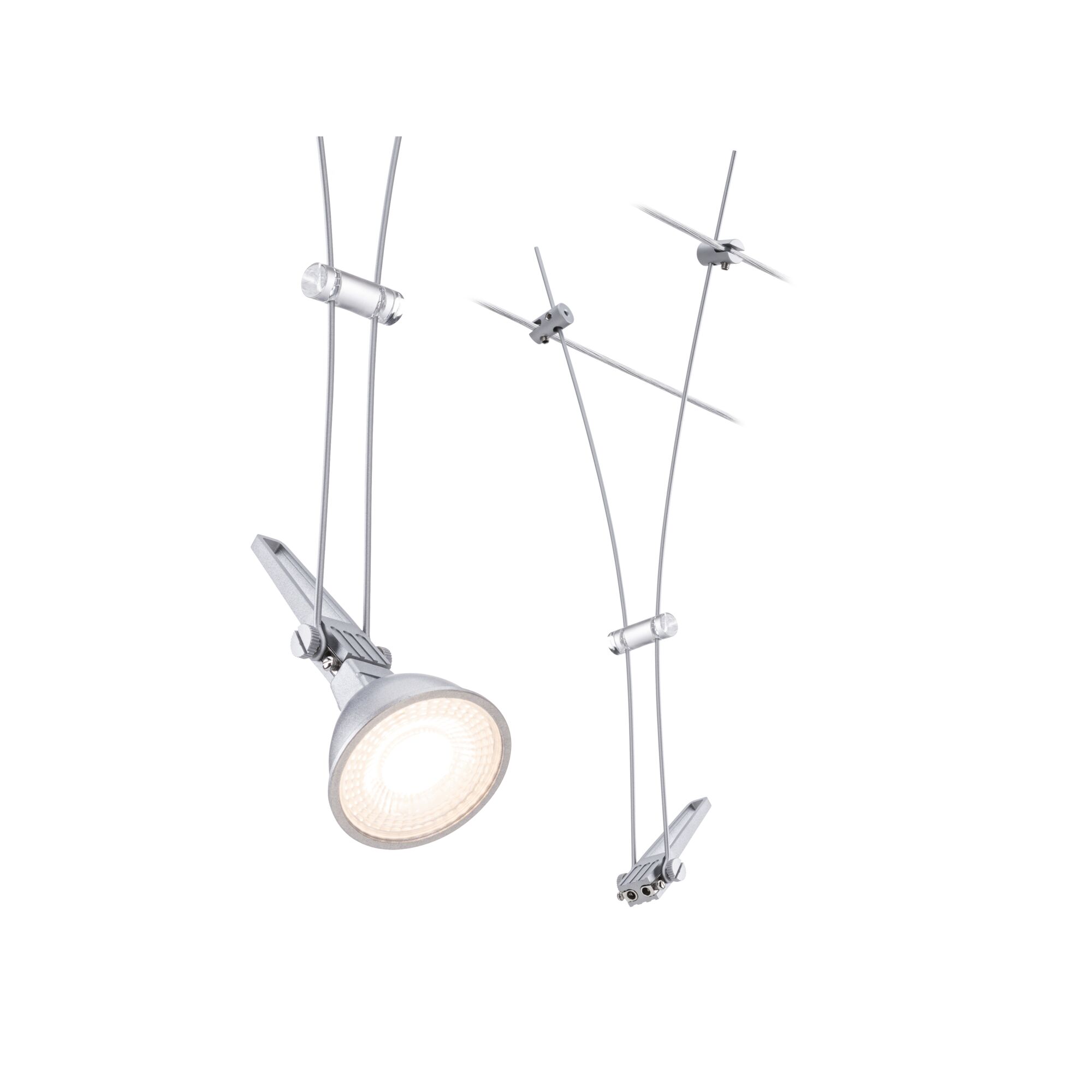 CorDuo Kabelsysteem Comet Losse spot GU5,3 max. 50W dimbaar 12V Chroom mat Zilveren LED-spotjes met metalen klemmen en transparante kabels voor moderne verlichting