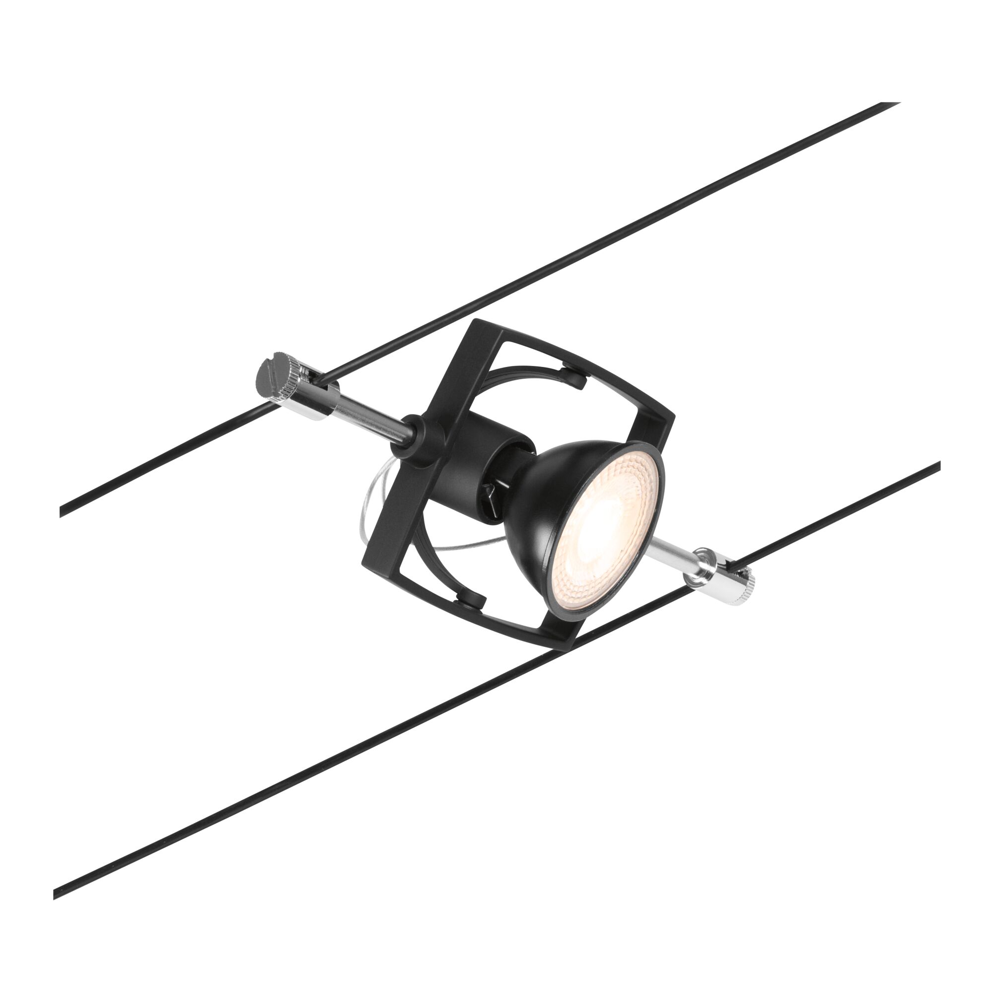 Schwarze LED-Seilspotleuchte aus Metall mit verstellbarem Strahler für moderne Beleuchtung
