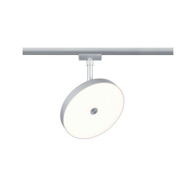 Round silver LED track light with white diffuser for modern indoor lighting