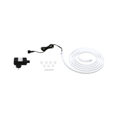 Bande LED blanche avec adaptateur secteur et clips de fixation pour éclairage intérieur flexible