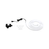 White LED strip with power adapter and mounting clips for flexible indoor lighting accents