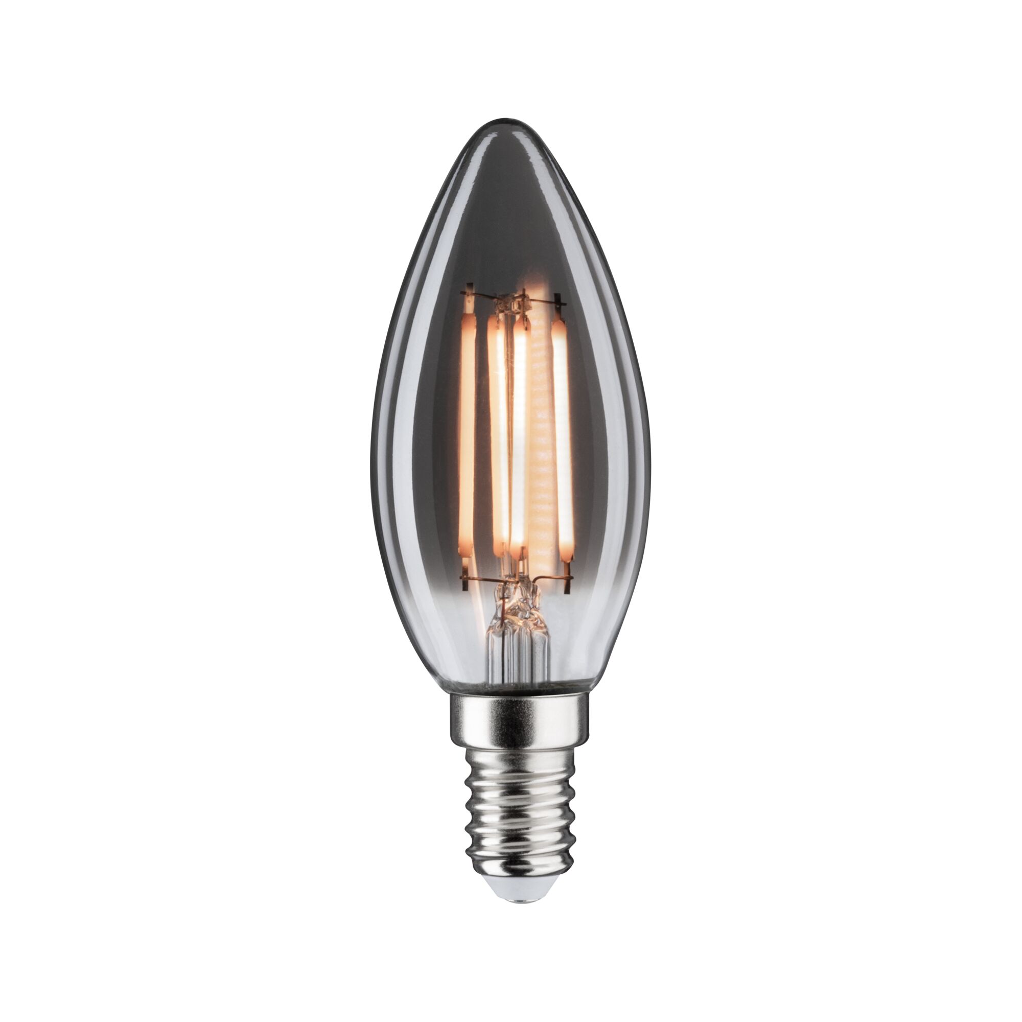 1879 Filament 230V LED Kerze E14 Dim 145lm 4W 1800K dimmbar Rauchglas Kerzenförmige LED-Glühbirne mit klarem Glas und E14-Fassung für energiesparende Beleuchtung