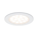 Round white LED recessed light with warm white glow for energy-efficient room lighting