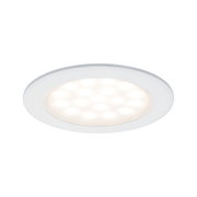 Round white LED recessed light with warm white glow for energy-efficient room lighting