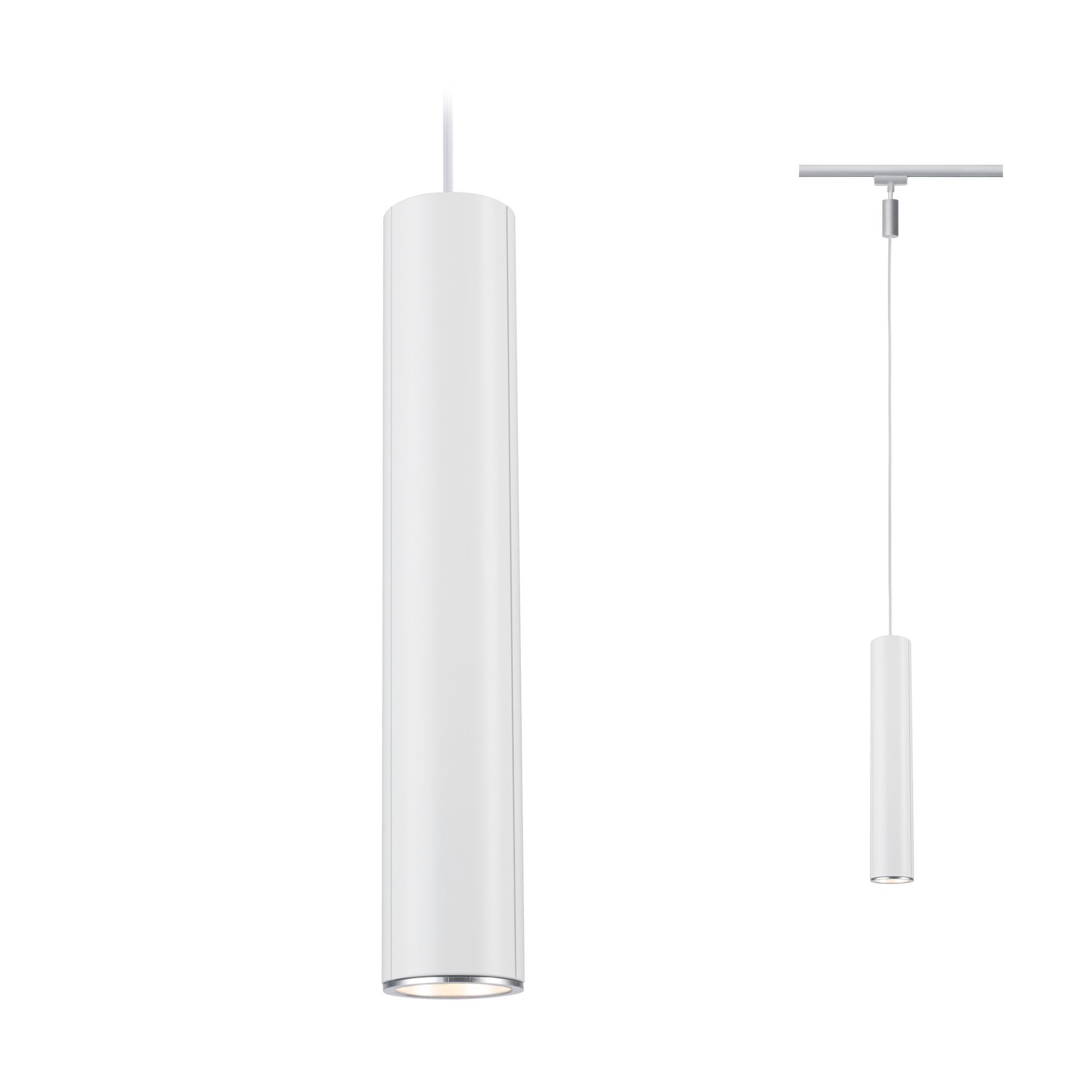 Moderner weißer Aluminium-Pendelleuchte mit zylindrischem Design und LED-Beleuchtung für Innenräume