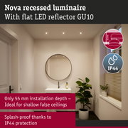 Nova recessed luminaire with flat LED reflector GU10, 55 mm installation depth, splash-proof IP44