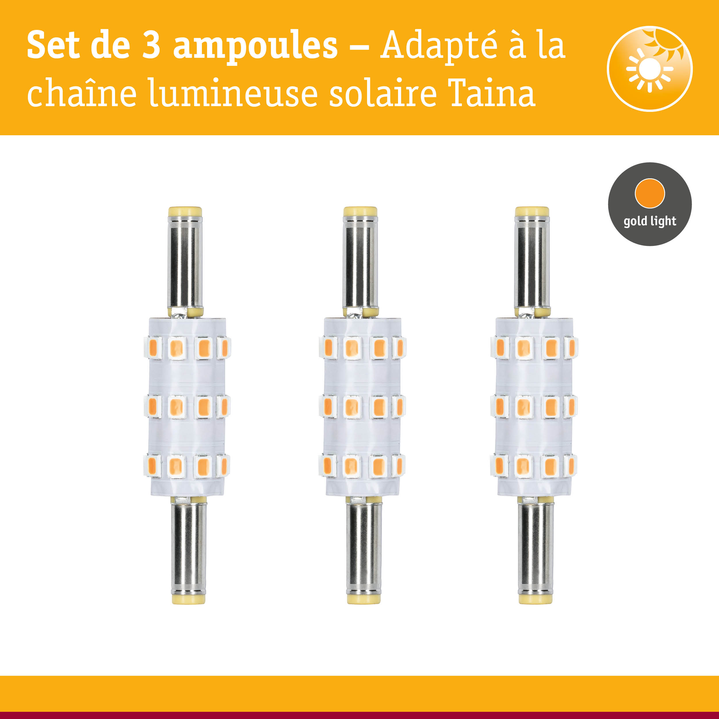 Set de 3 ampoules LED blanches avec lumière dorée pour éclairage solaire en chaîne