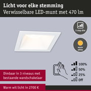 Witte LED-inbouwspot met warm wit licht 2700K en 3-traps dimfunctie voor wandbediening