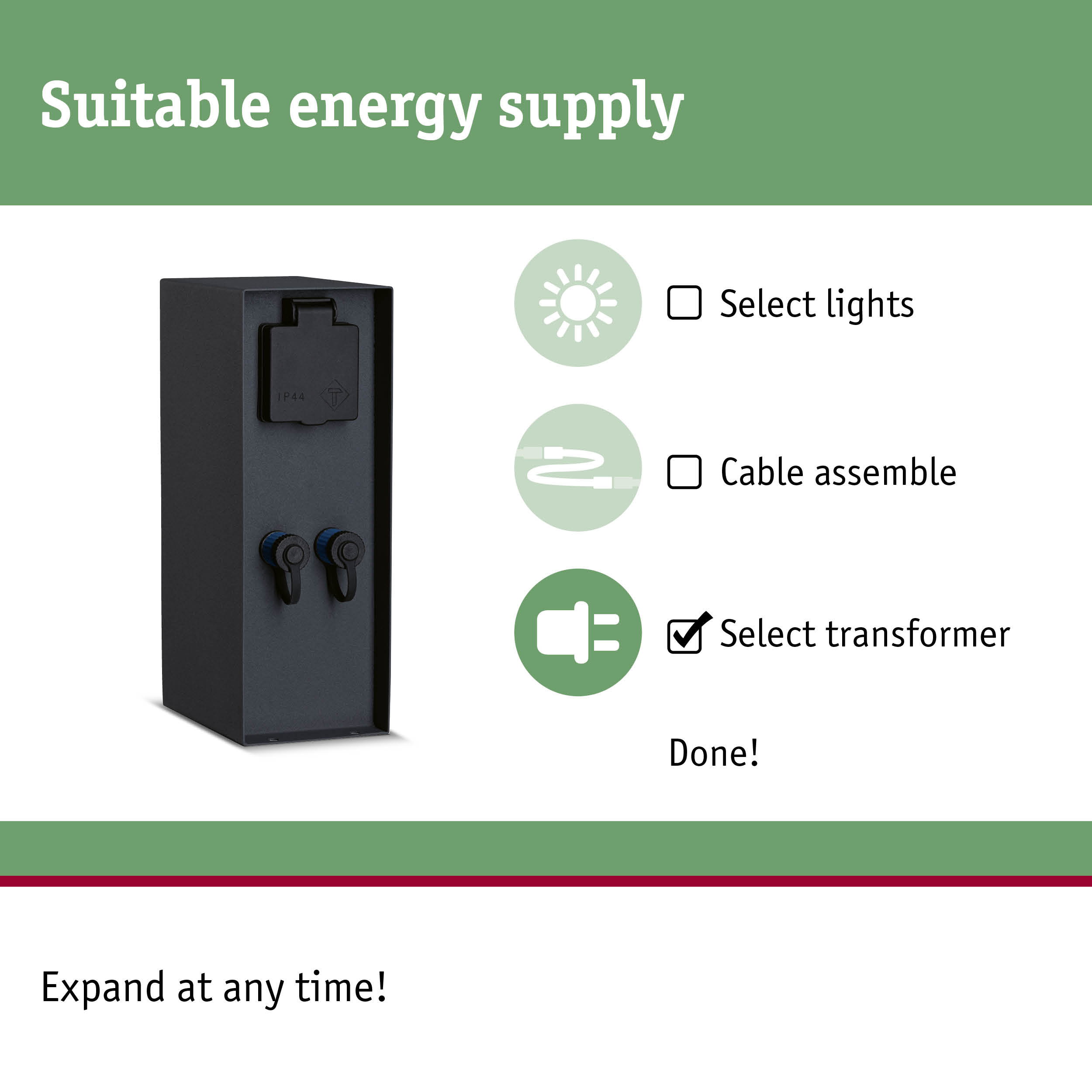 Black plastic socket with IP44 rating for safe outdoor energy supply and connection