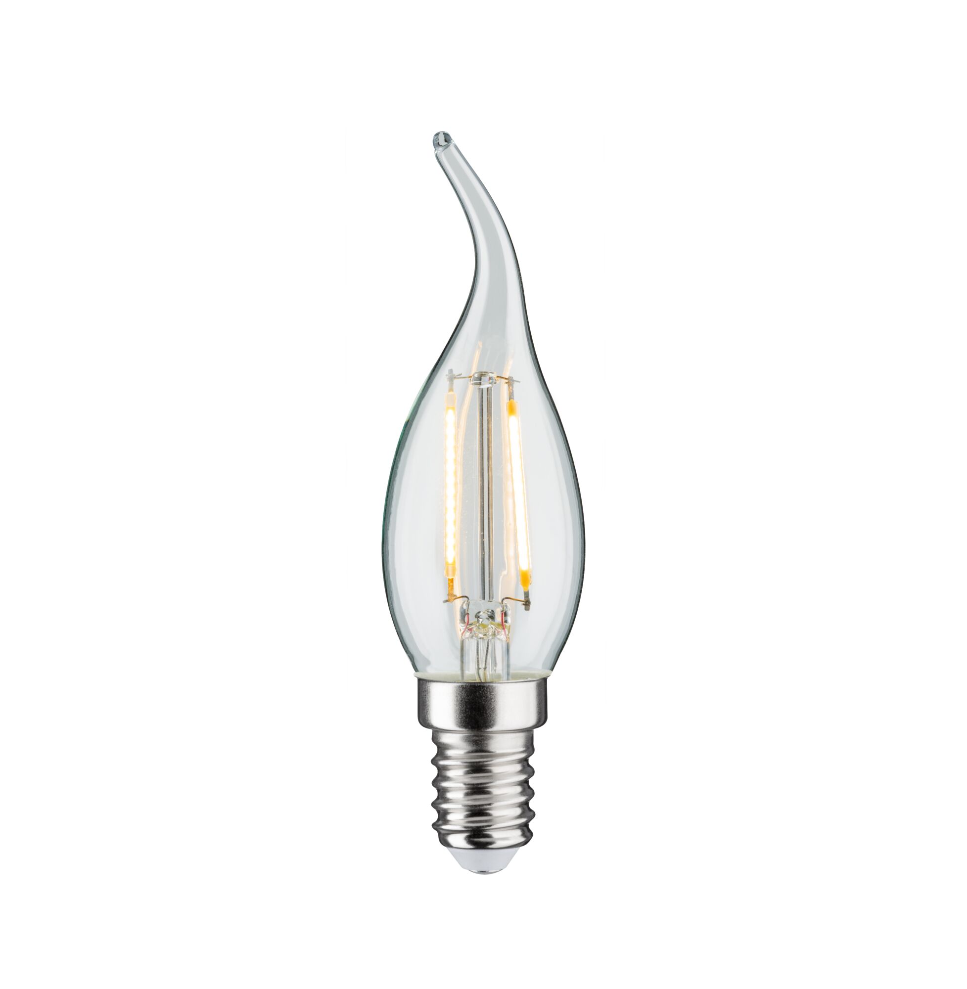 LED-Leuchtmittel in Kerzenform mit klarer Glasoberfläche und E14-Fassung für dekorative Beleuchtung