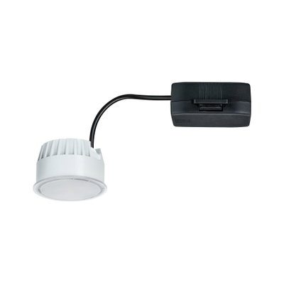 Weißer LED-Einbaustrahler mit schwarzem Anschlusskabel und Stecker für moderne Beleuchtungslösungen