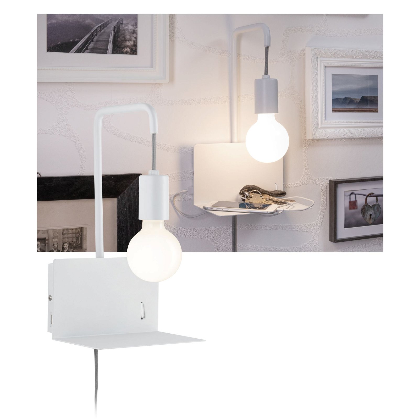 Wall luminaire with shelf Calvani E27 230V max. 40W dimmable White