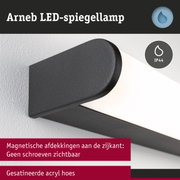 Arneb LED-spiegellamp met zwarte metalen behuizing en gesatineerde acrylkap, IP44 waterdicht