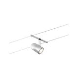 Moderner silberner LED-Seilstrahler aus Metall mit zylindrischem Leuchtenkopf für flexible Beleuchtung
