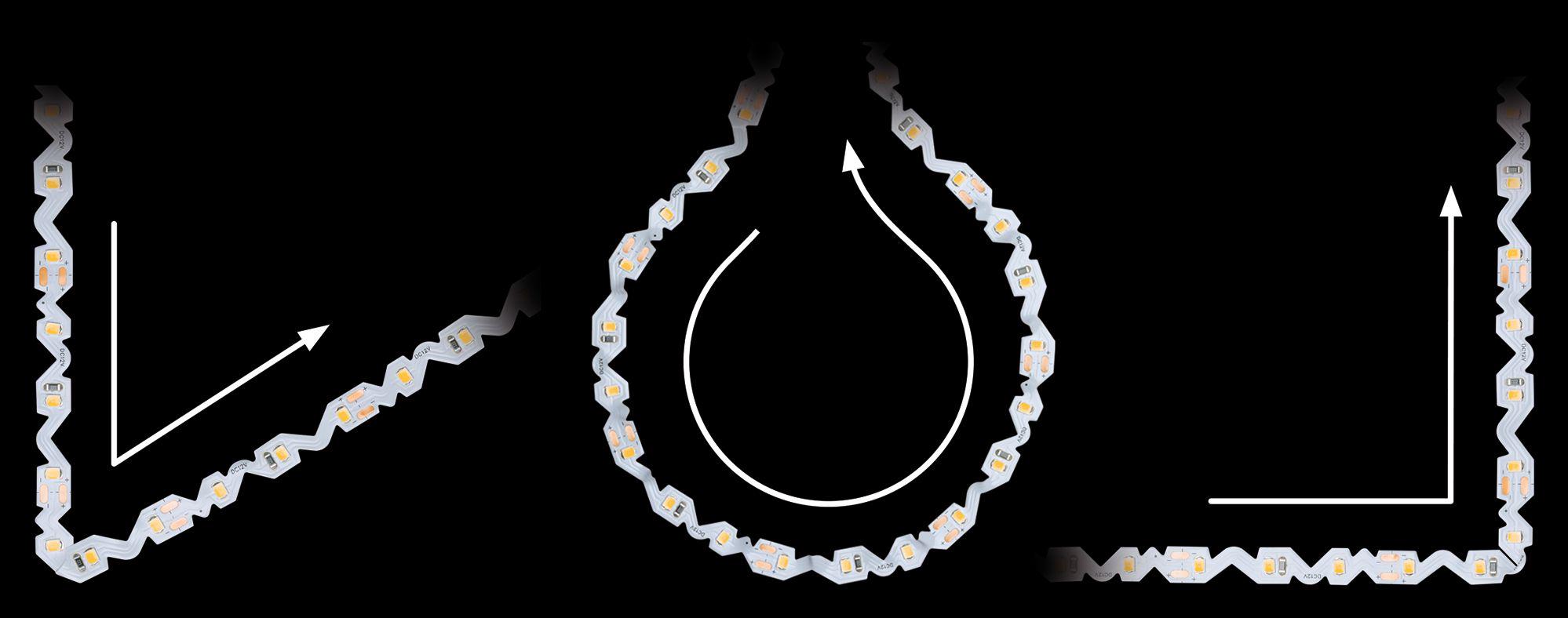 Flexibele witte LED-strip met gele LEDs op zwarte achtergrond voor verlichting.