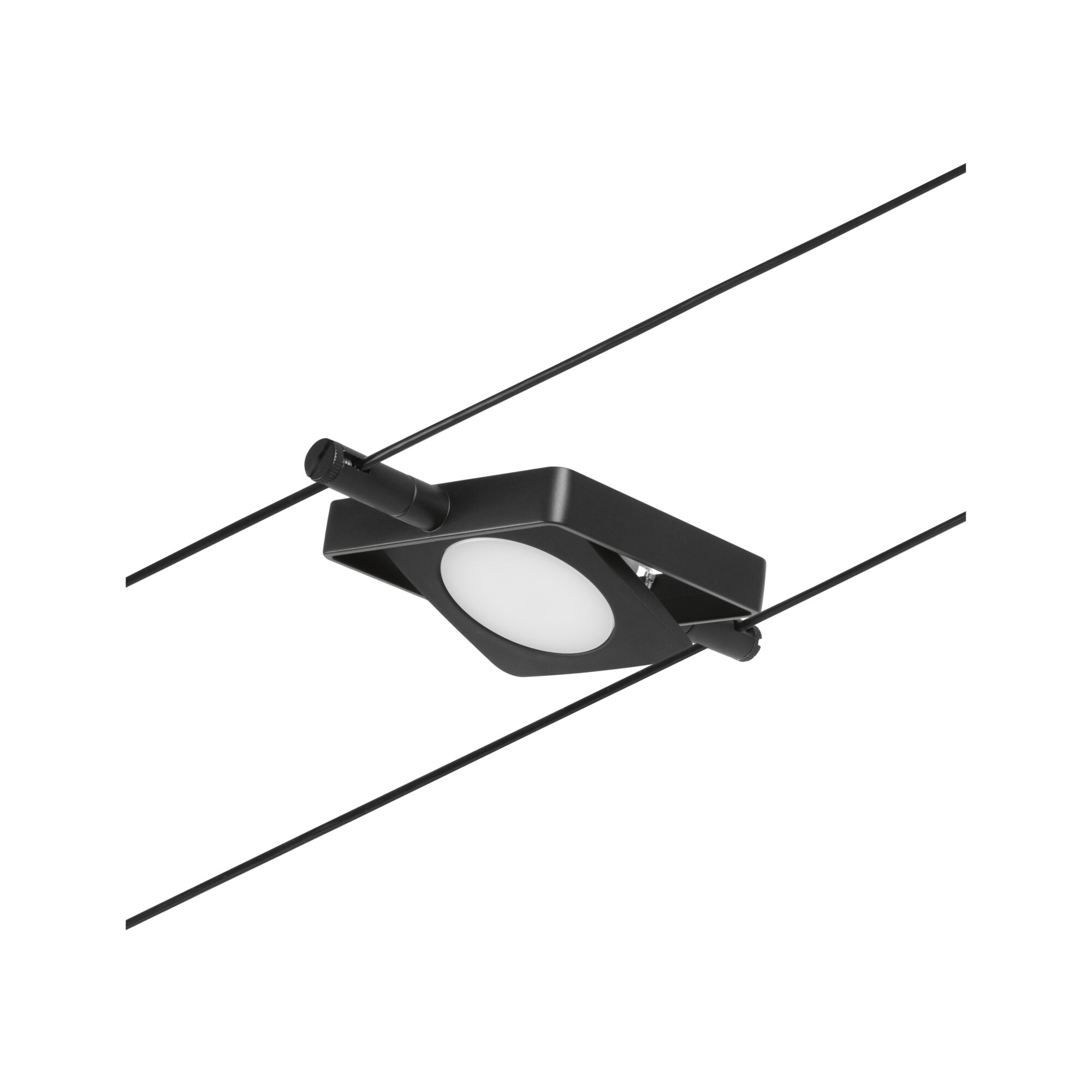 Black LED cable spotlight with round plastic diffuser for modern indoor lighting solutions