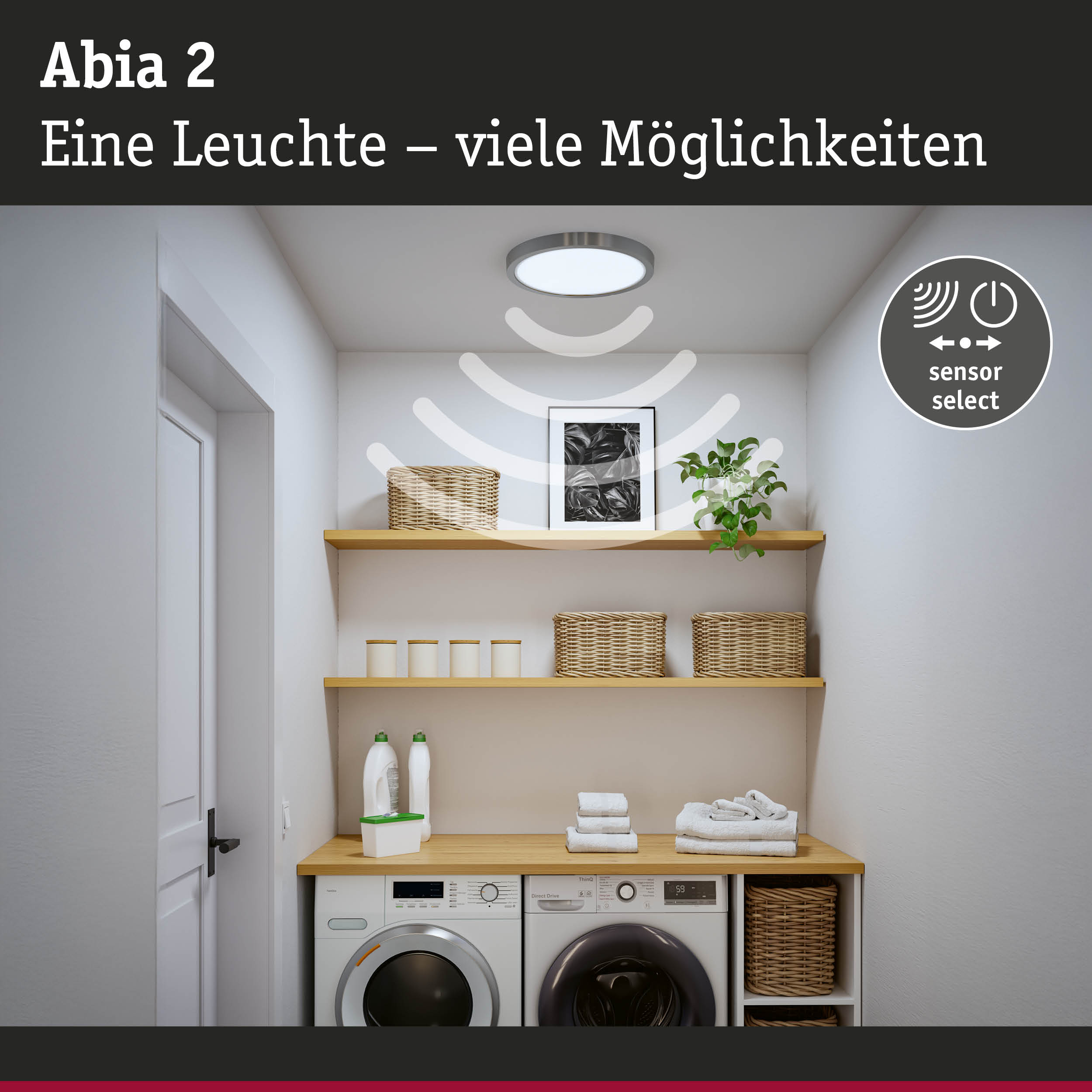 Abia 2 Deckenleuchte mit Sensorfunktion in Silber für moderne Waschraumbeleuchtung