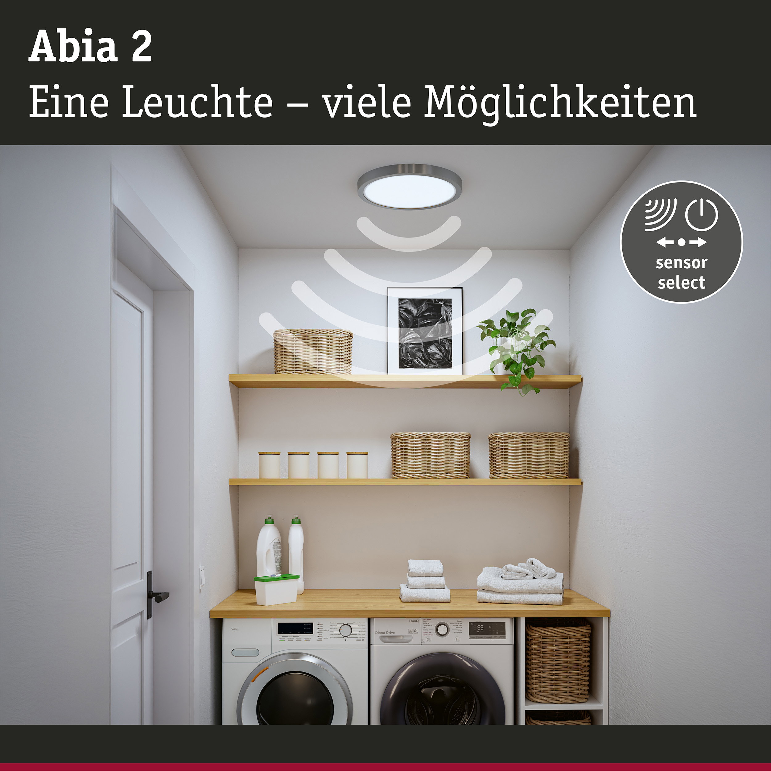 Abia 2 Deckenleuchte mit Sensorfunktion in Silber für moderne Waschraumbeleuchtung