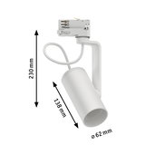 Weißer LED-Spot aus Metall mit 230 mm Höhe und 62 mm Durchmesser für Schienensysteme