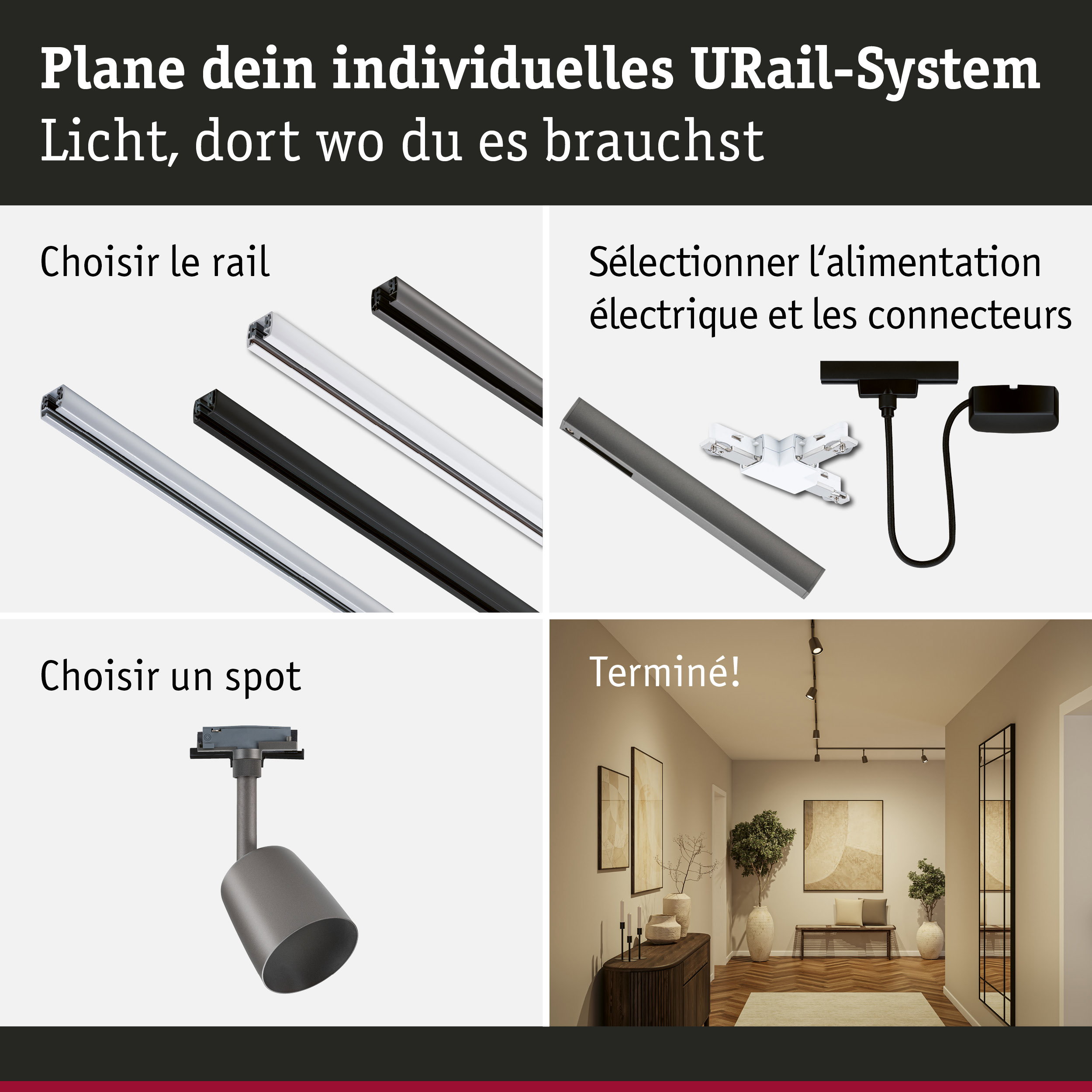 URail Spot sur rail Cover Spot individuel GU10 max. 10W gradable 230V Titanium