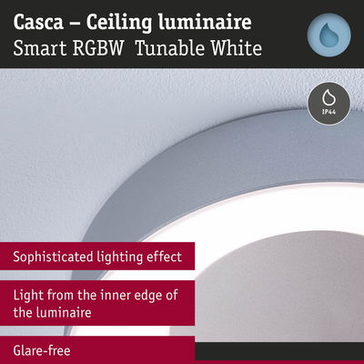 Casca ceiling luminaire in grey with glare-free tunable white light and IP44 protection for smart lighting