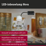 Witte LED-inbouwlamp Nova met verwisselbare LED-coin en 45 mm inbouwdiepte voor 230V aansluiting