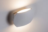 Modern white metal wall light with warm white illumination for ambient indoor lighting