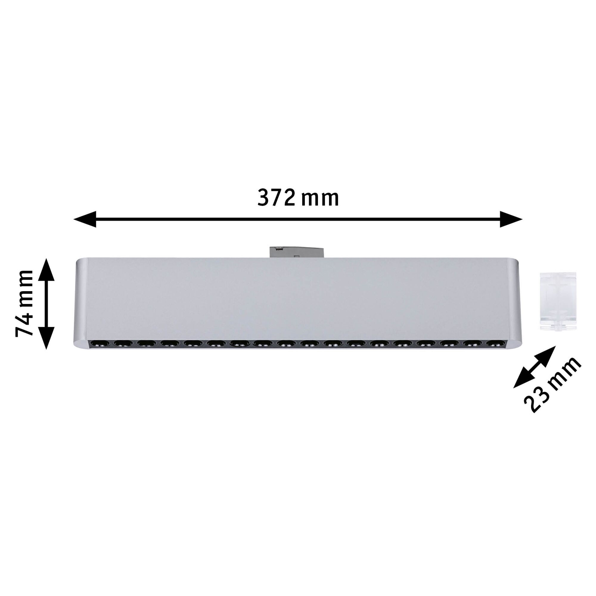 Grey LED linear spotlight 372 mm long and 74 mm high for modern indoor lighting solutions